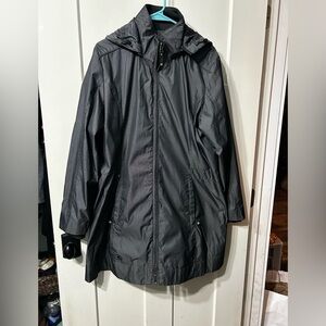 OGIO Women's Berkshire dark grey black  hooded rain coat trench coat length